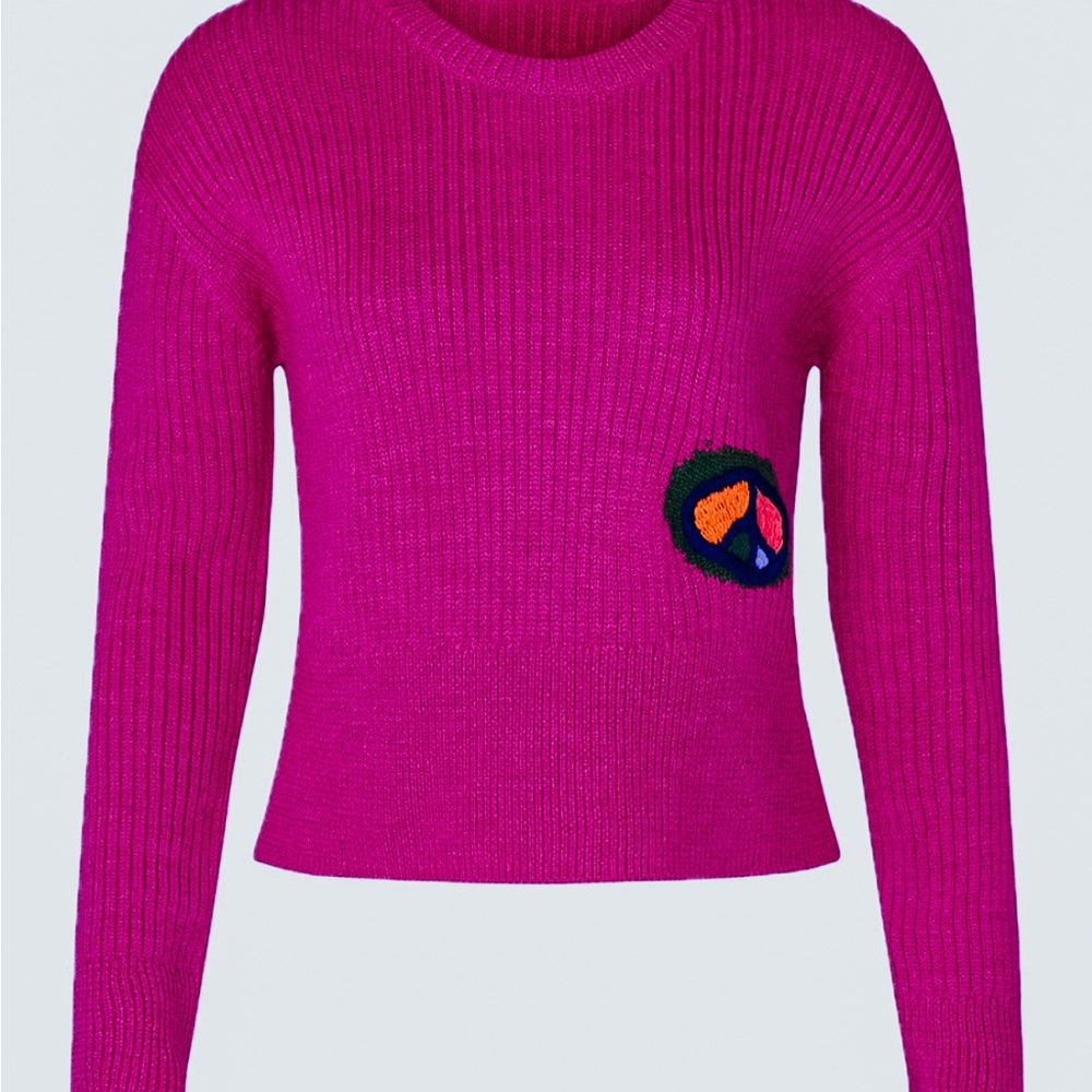 Vibrant Pink Sweater with Peace Patch